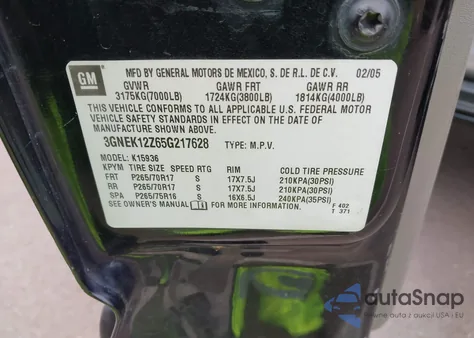 2005 Chevrolet Avalanche 1500 Z71 from USA, damaged, VIN 3GNEK12Z65G217628